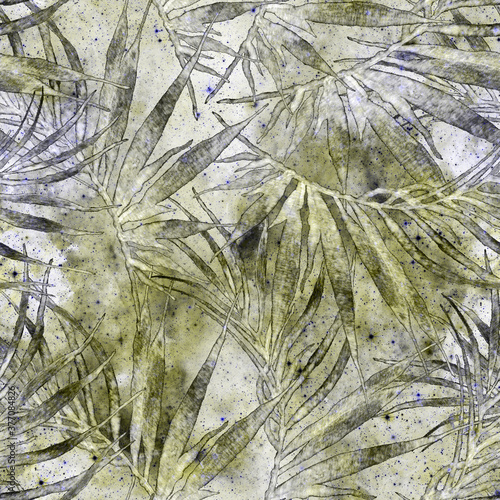 Palm leaves seamless pattern. Green cosmic  photo