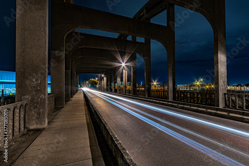 View of bridge at night