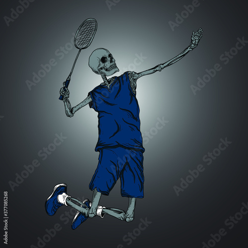 artwork illustration and t-shirt design skeleton badminton premium vector