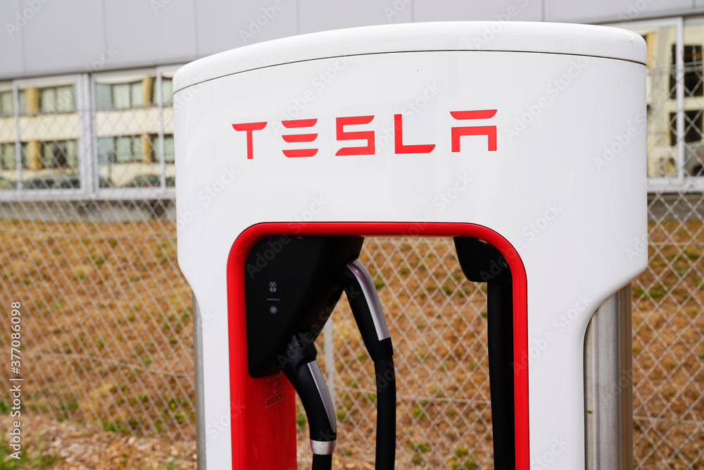 Tesla Supercharger car station for fast charged of american electric ...