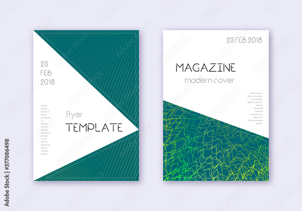 Fototapeta premium Triangle cover design template set. Green abstract