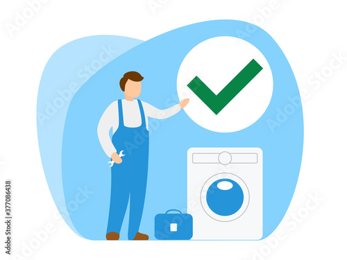 Repairman repairing household appliances. Minimalist style illustration.