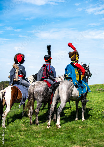 horsemen of the reconstruction of the war of 1812 at the site of the Battle of Borodino