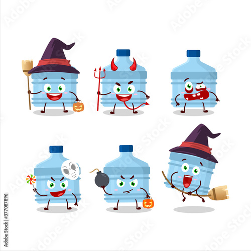 Halloween expression emoticons with cartoon character of gallon