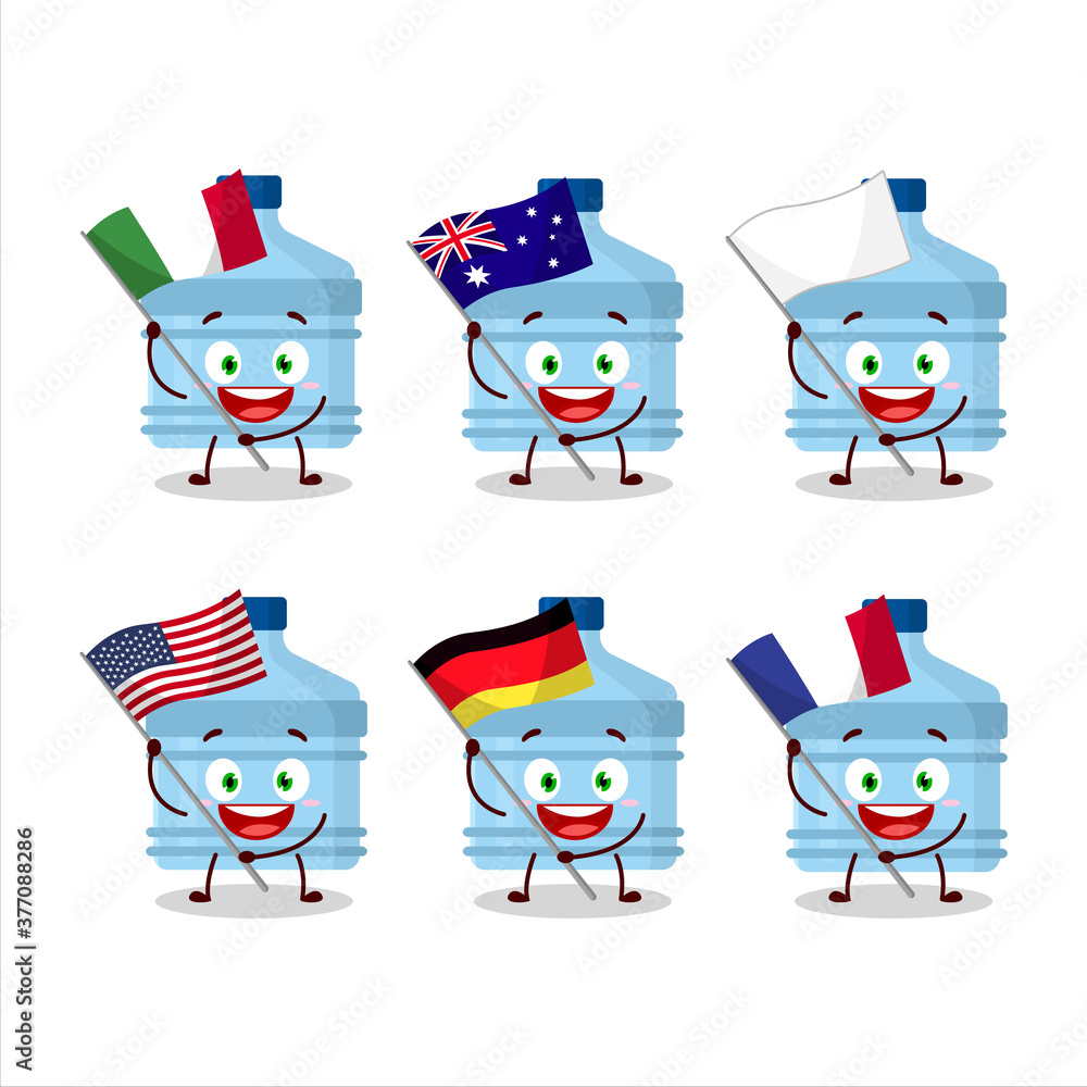 Gallon cartoon character bring the flags of various countries Gallon cartoon character bring the flags of various countries