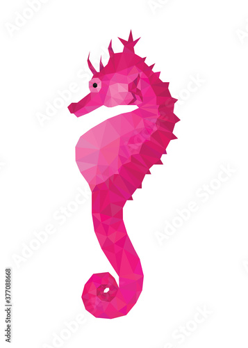 Pink fuchsia seahorse vector, polygonal futuristic logo design illustration