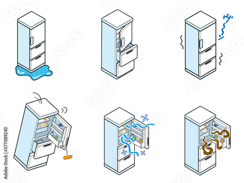 冷蔵庫のトラブルのイラストセット