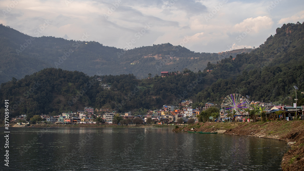 View over a part of Pokhara city by the lakeside in Nepal