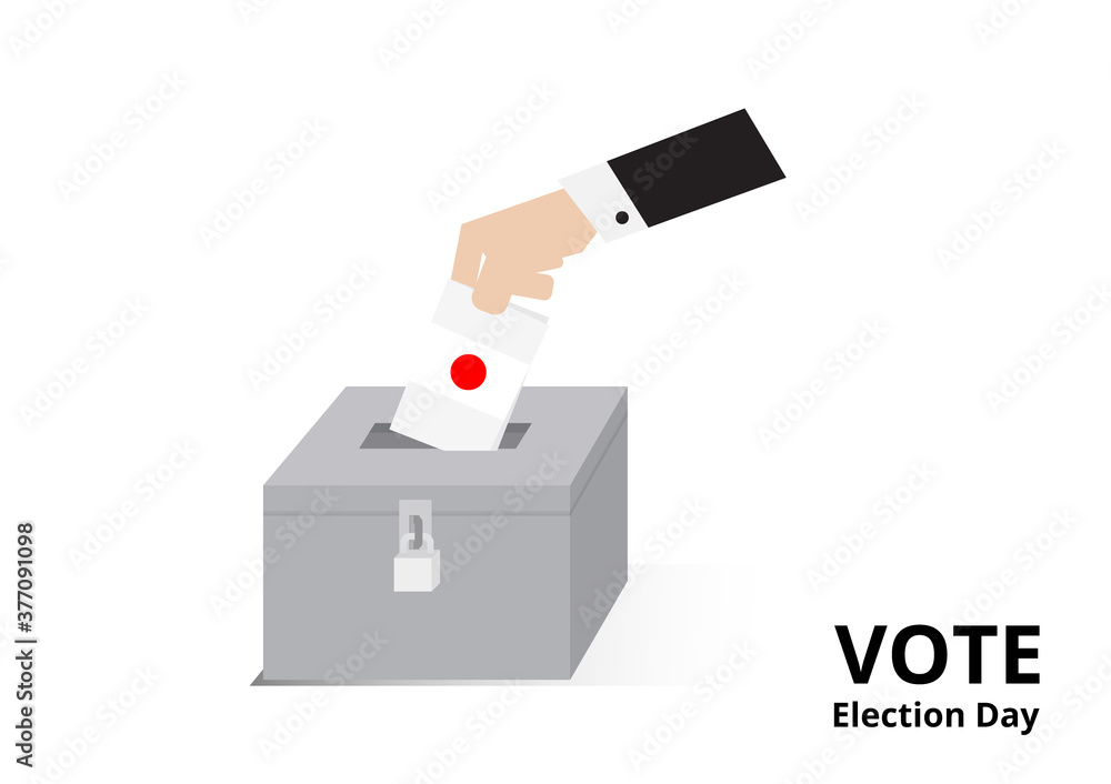 Hand of Eligible voter dropping ballots in the election box with Japan flag patterns vector and illustration Hand of Eligible voter dropping ballots in the election box with Japan flag patterns vector and illustration