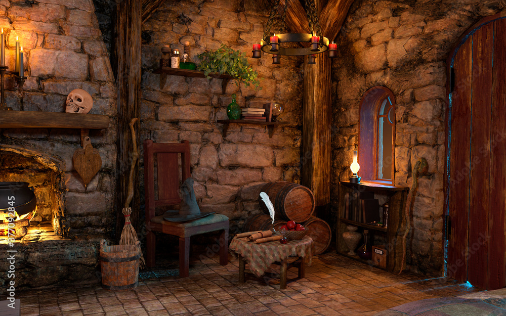 3D Rendering Medieval Fantasy Cottage - obrazy, fototapety, plakaty 