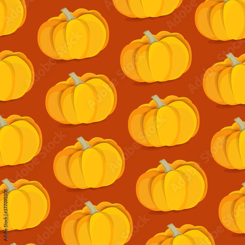 Autumn yellow pumpkins on a red background. Halloween. Pattern.