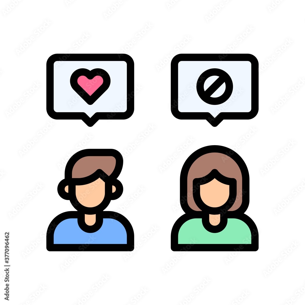 elections related boy and girl with messages popups, heart and restriction sign vector with editable stroke, elections related boy and girl with messages popups, heart and restriction sign vector with editable stroke,