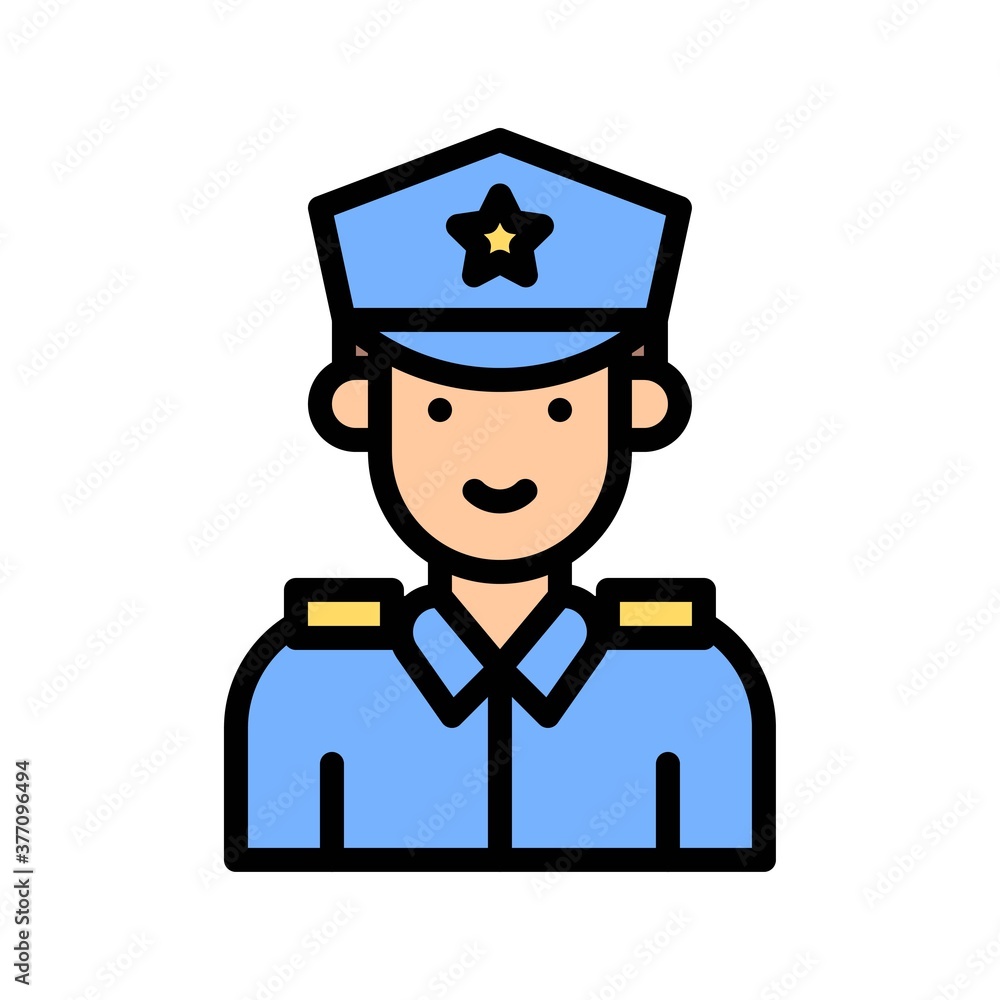 elections related warden police boy or man with uniform and cap vector with editabe stroke,
