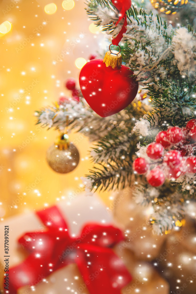 Fototapeta Merry Christmas Holidays greeting card background. Selective focus.
