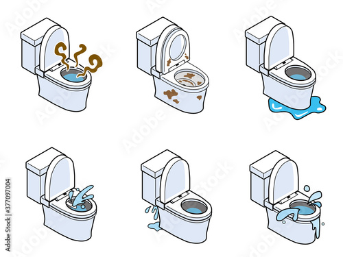 洋式トイレのトラブルのイラストセット