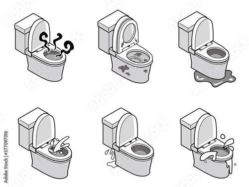 洋式トイレのトラブルのイラストセット