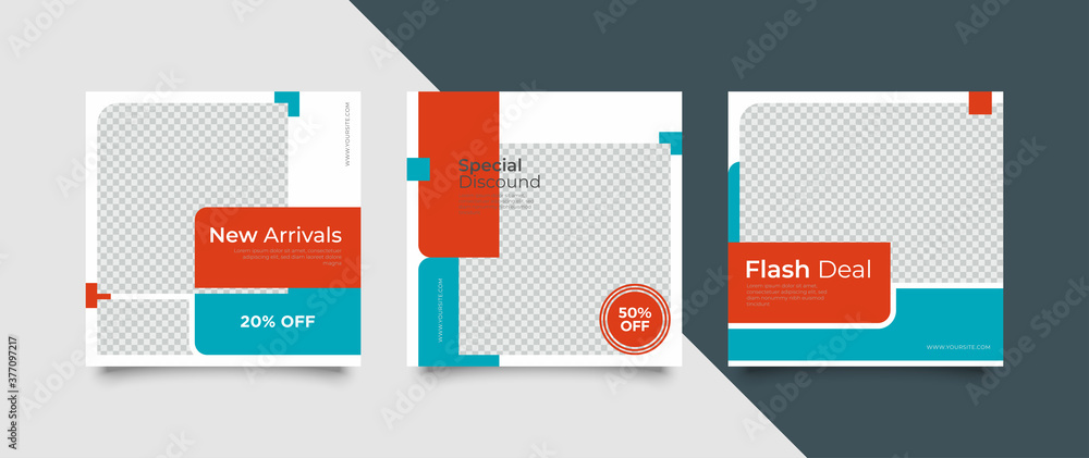 3 Editable square banner layout template. modern promotion square web banner for social media.