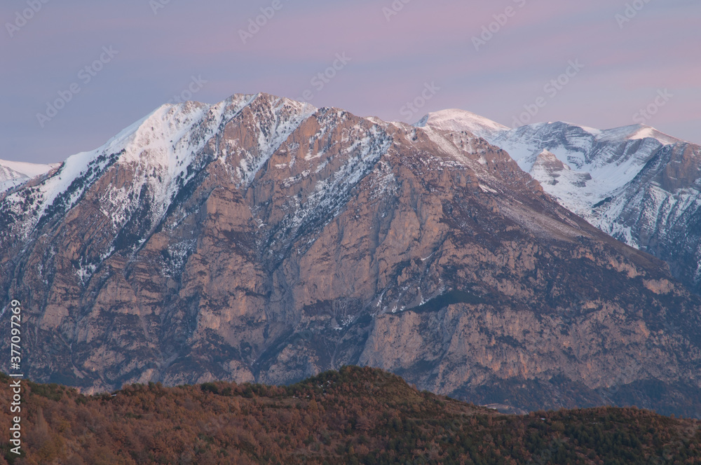 Peaks of the Ordesa and Monte Perdido National Park from Alto Añisclo. Pyrenees. Huesca. Aragon. Spain.