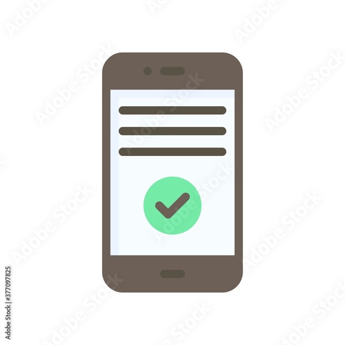 election related tick mark and written text in mobile screen vector in flat style,