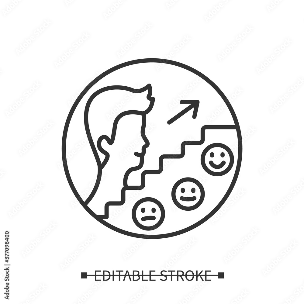 Personal development icon. Positive attitude and career achievement linear pictogram. Concept of positive life approach, goal setting and career success. Editable stroke vector illustration Personal development icon. Positive attitude and career achievement linear pictogram. Concept of positive life approach, goal setting and career success. Editable stroke vector illustration