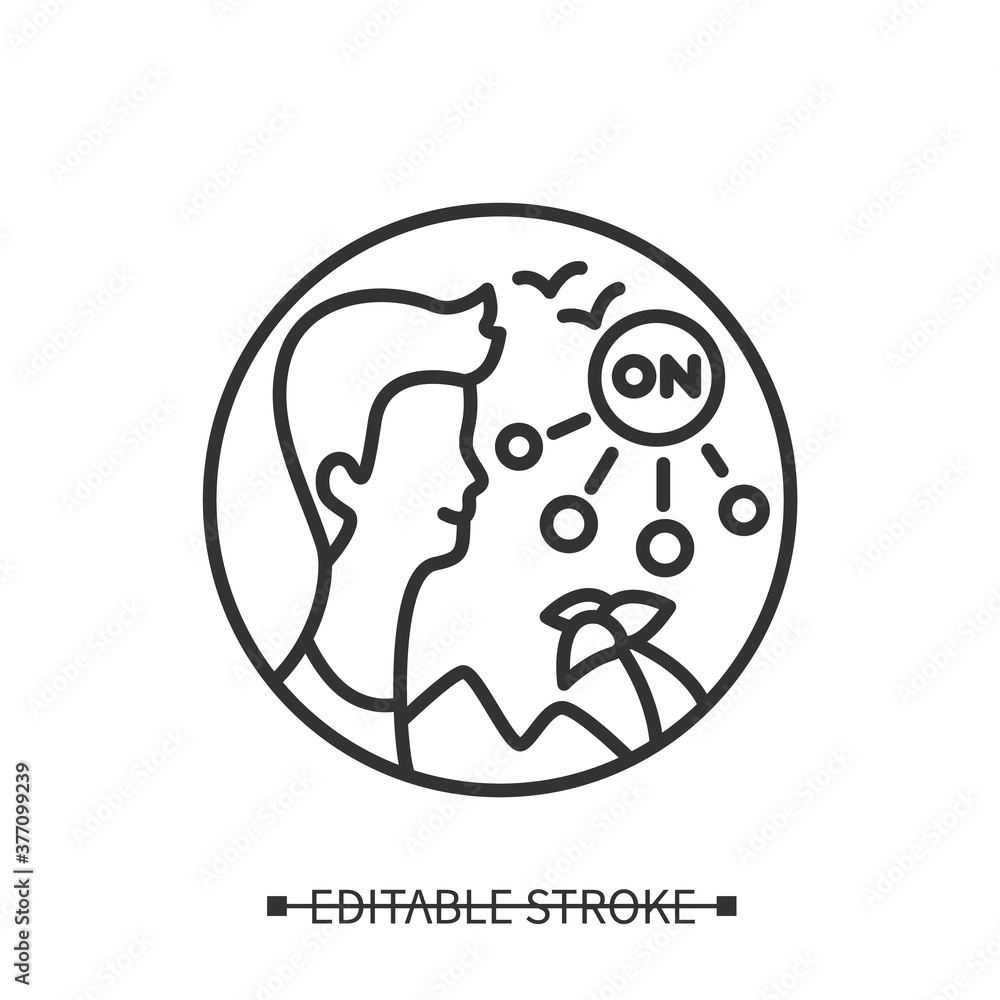 Vacation icon. Man enjoying all inclusion resort leisure time with palm tree linear pictogram. Concept of traveling and summer recreation. Editable stroke vector goal setting illustration Vacation icon. Man enjoying all inclusion resort leisure time with palm tree linear pictogram. Concept of traveling and summer recreation. Editable stroke vector goal setting illustration