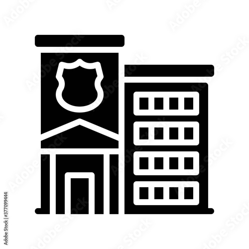 election related warden police building with police badge vector in solid design,