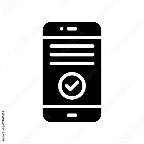 election related tick mark and written text in mobile screen vector in solid design,