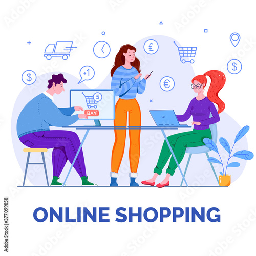 young people on digital devices make purchases and orders on the Internet