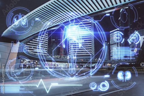 Photography Double exposure of education theme drawing and cityscape background