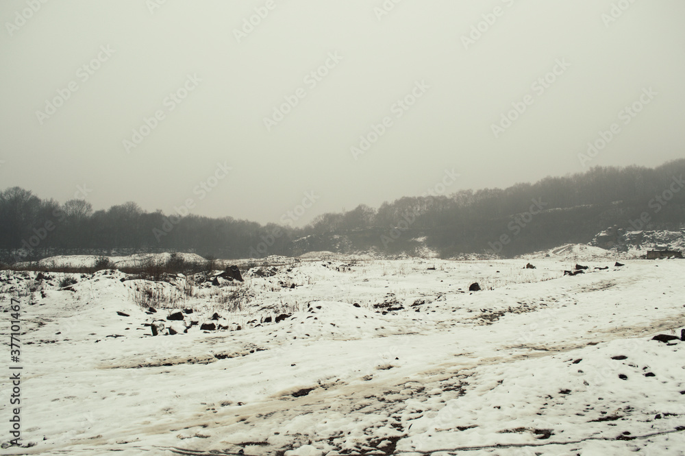 Fototapeta premium A Yorkshire quarray snowed under in the winter.