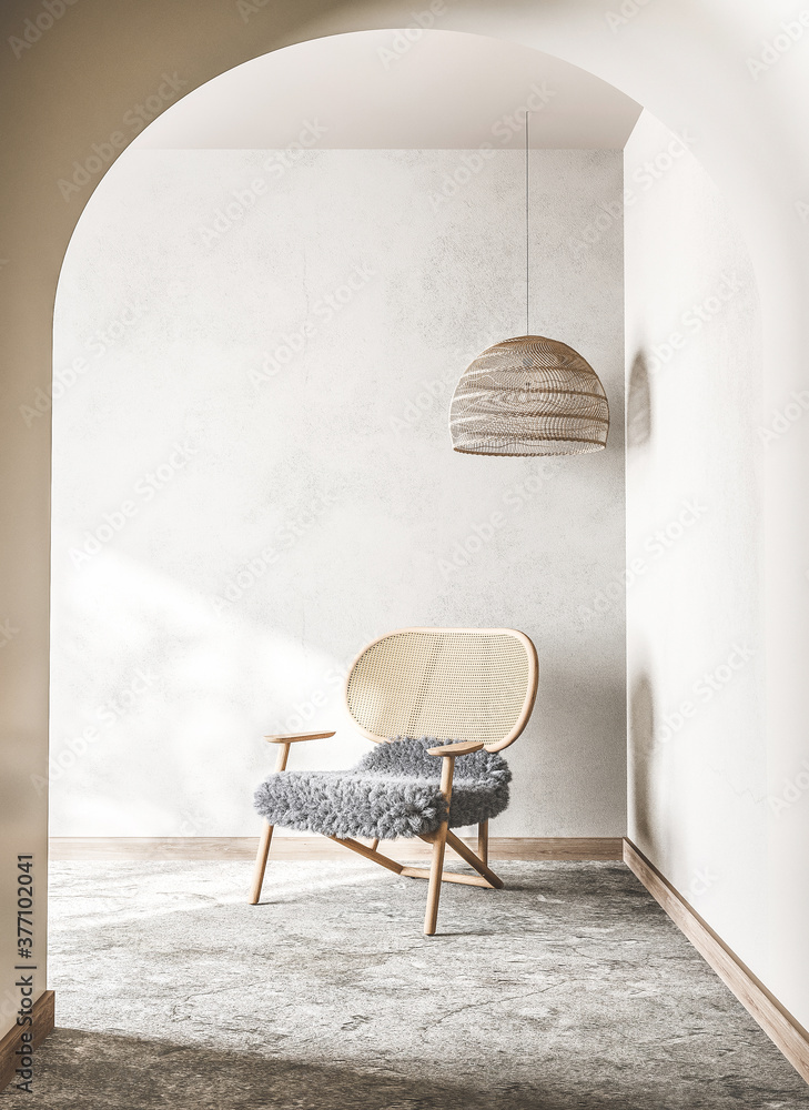 Scandinavian interior living room design, trendy home decor, 3d render - obrazy, fototapety, plakaty 