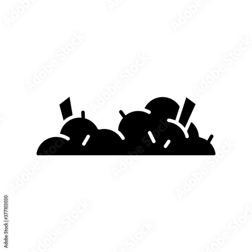 Silhouette Dust heap. Pile with sticking hair, small debris. Outline black icon of house mud or litter. Flat isolated vector illustration, white background. Cartoon abstract rubbish with wreckages