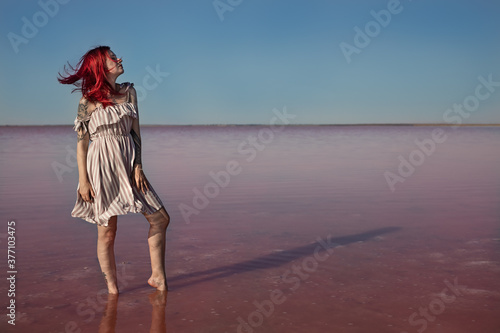 red haired girl travel in crimea