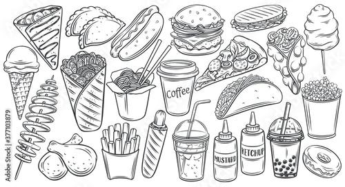 Fast food outline drawn icon