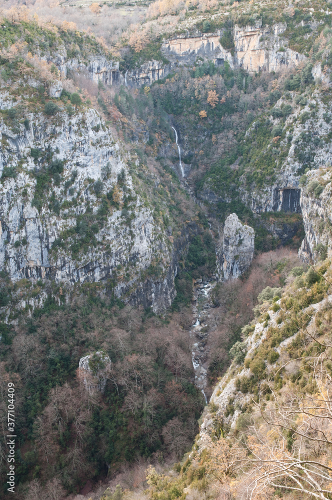 Escuain gorge in the Ordesa and Monte Perdido National Park. Pyrenees. Huesca. Aragon. Spain.