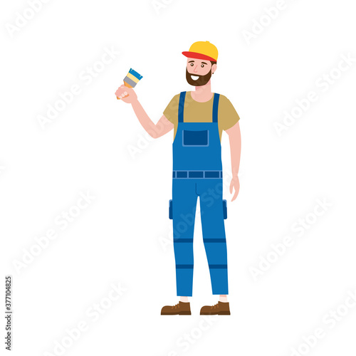 Construction worker with cordless screwdriver tool in workwear © hadeev