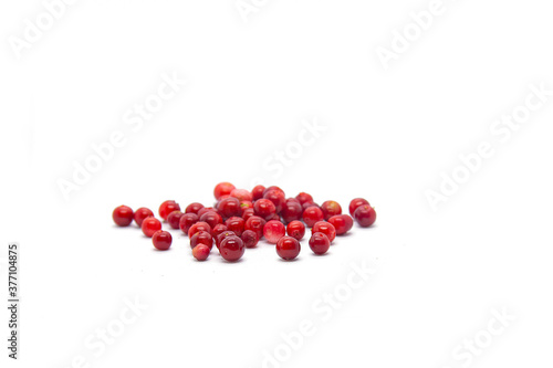  Lingonberry berries on a white background.