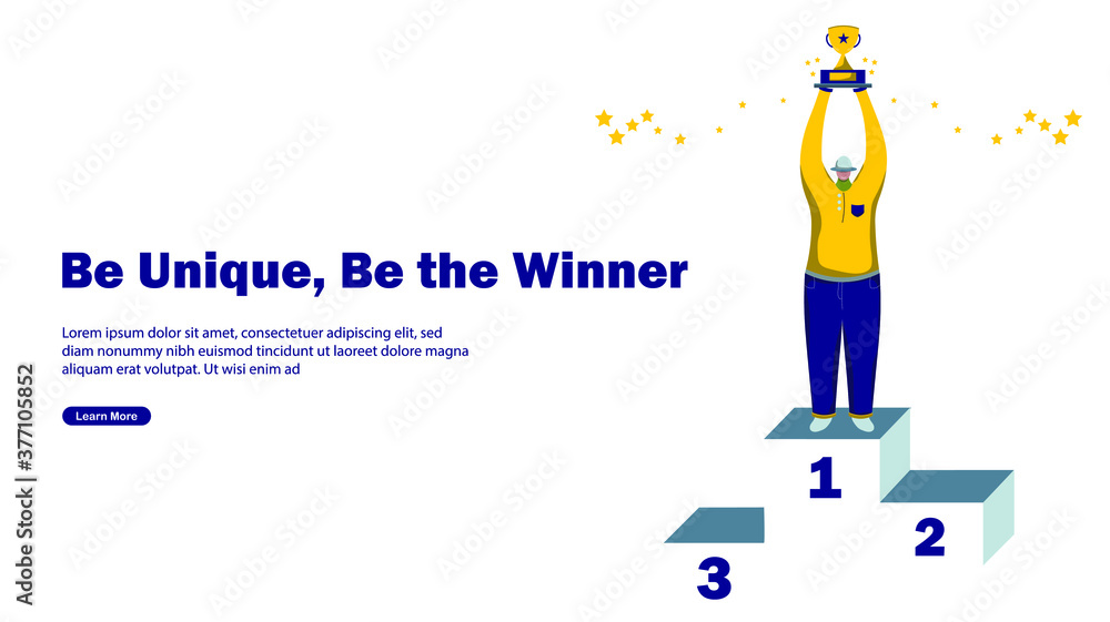 Vetor de Man standing on victory stand alone with winning cup for his