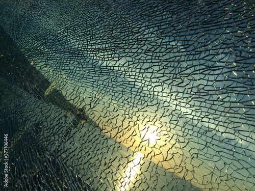 broken glass at sunset. background