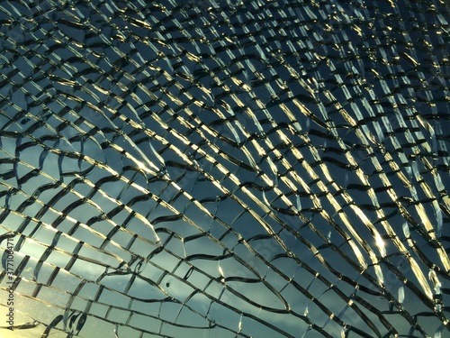 broken glass at sunset. background