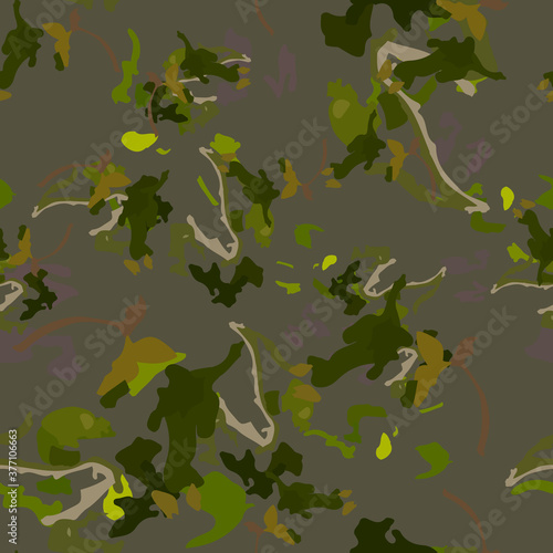 Forest camouflage of various shades of green, beige and grey colors