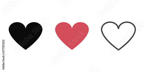 Three icons heart. Vector flat illustrations. Love. Badges for like on social networks or other.
