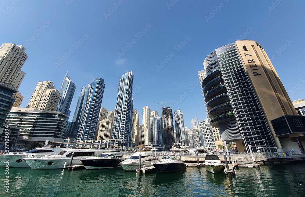 View on Dubai Marina skyscrapers, Dubai, United Arab Emirates