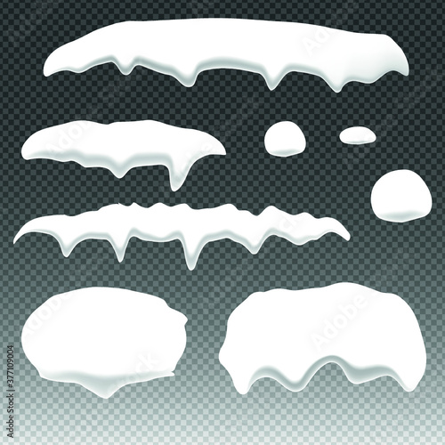 Winter design. Snow elements. Snow caps, snowballs and snowdrifts for winter design and decoration.