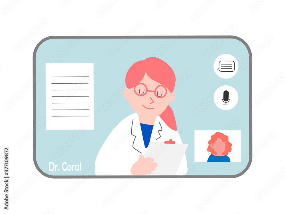 Online consultation with a doctor on monitor, social distancing, coronavirus prevention Online consultation with a doctor on monitor, social distancing, coronavirus prevention