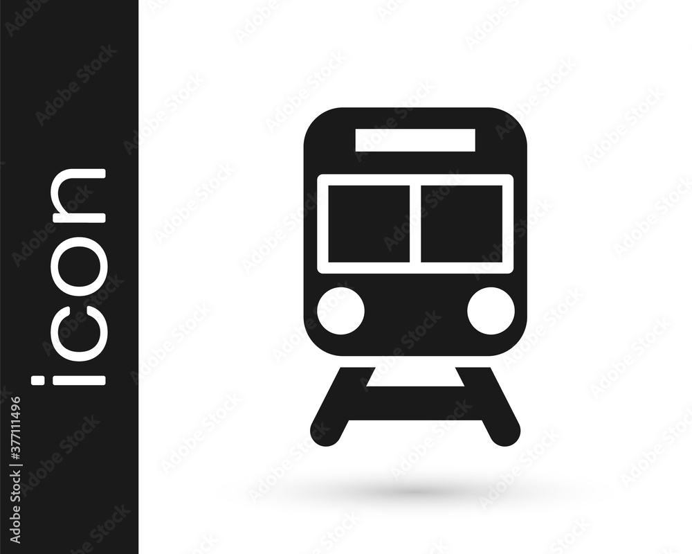 Black Train and railway icon isolated on white background. Public transportation symbol. Subway train transport. Metro underground. Vector. Black Train and railway icon isolated on white background. Public transportation symbol. Subway train transport. Metro underground. Vector.