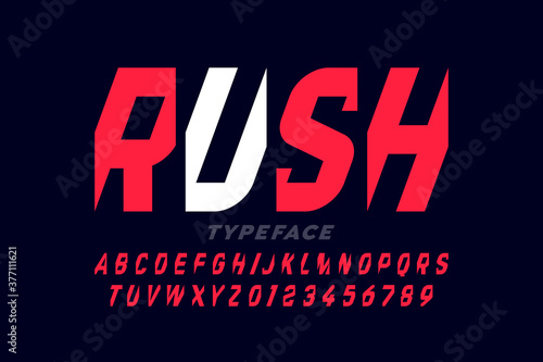Speed style font design, alphabet and numbers, vector illustration