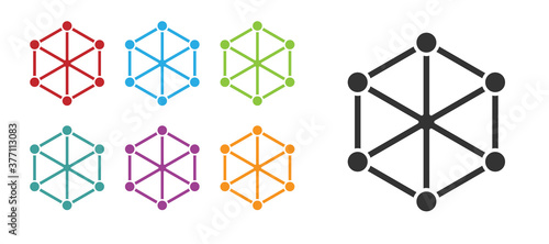 Black Blockchain technology icon isolated on white background. Cryptocurrency data. Abstract geometric block chain network technology business. Set icons colorful. Vector.