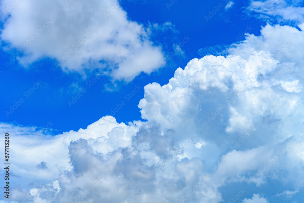 beautiful blue sky with thick white clouds in the morning horizontal composition