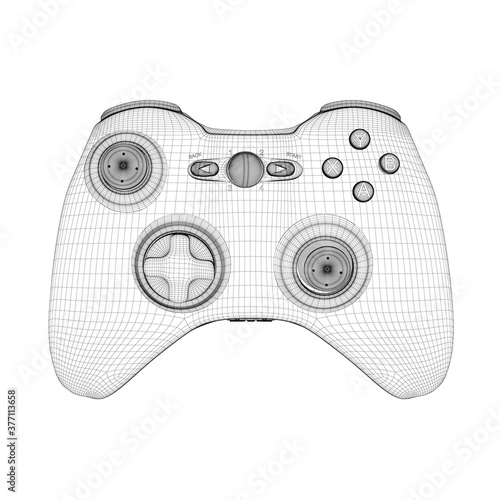 Wireframe of the game joystick from the console. View from above. 3D. Vector illustration